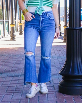 Vintage Wash Step Hem Stretch Crop Flare Vintage Lover Teen Outfit fade resistant color