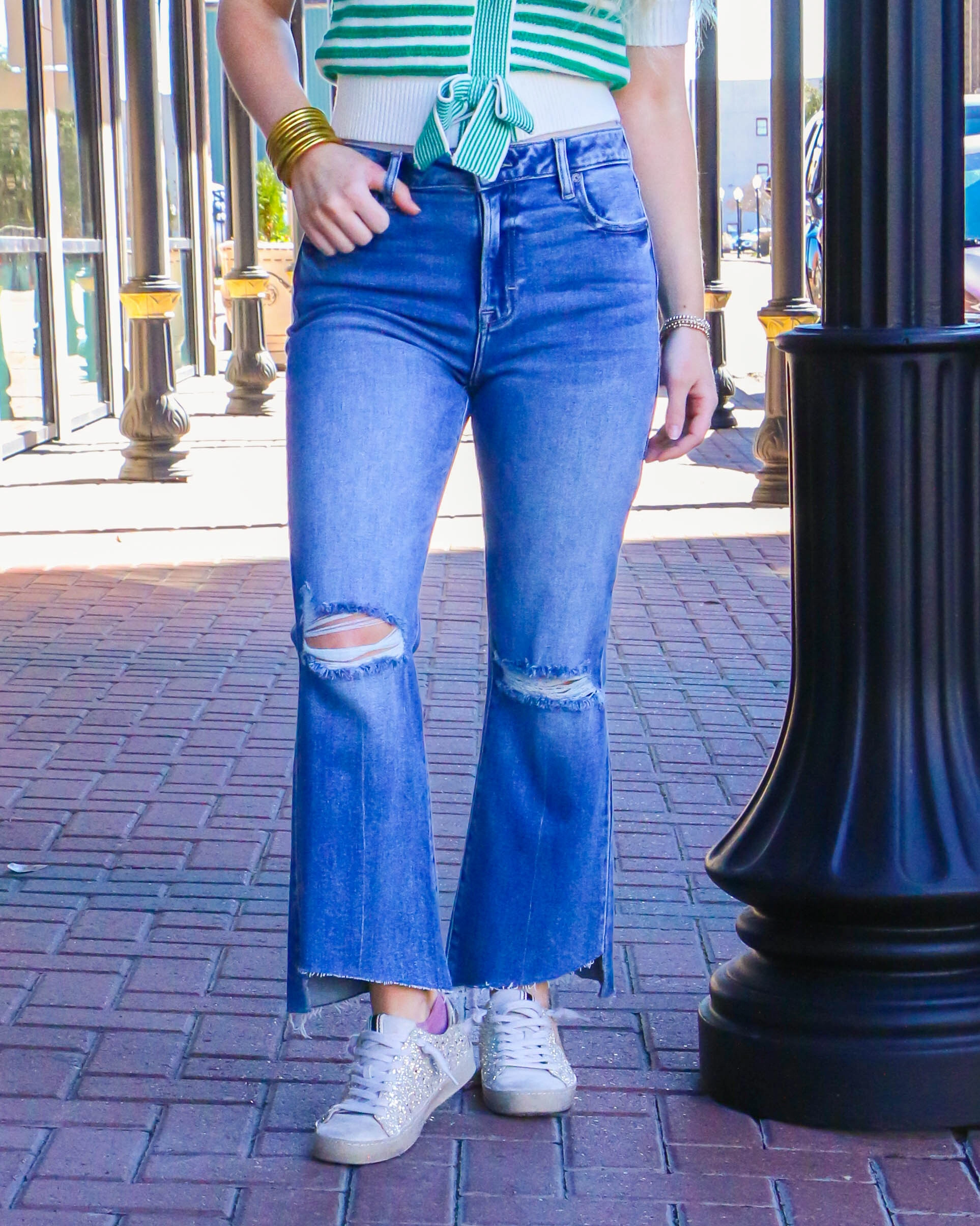 Vintage Wash Step Hem Stretch Crop Flare Vintage Lover Teen Outfit fade resistant color