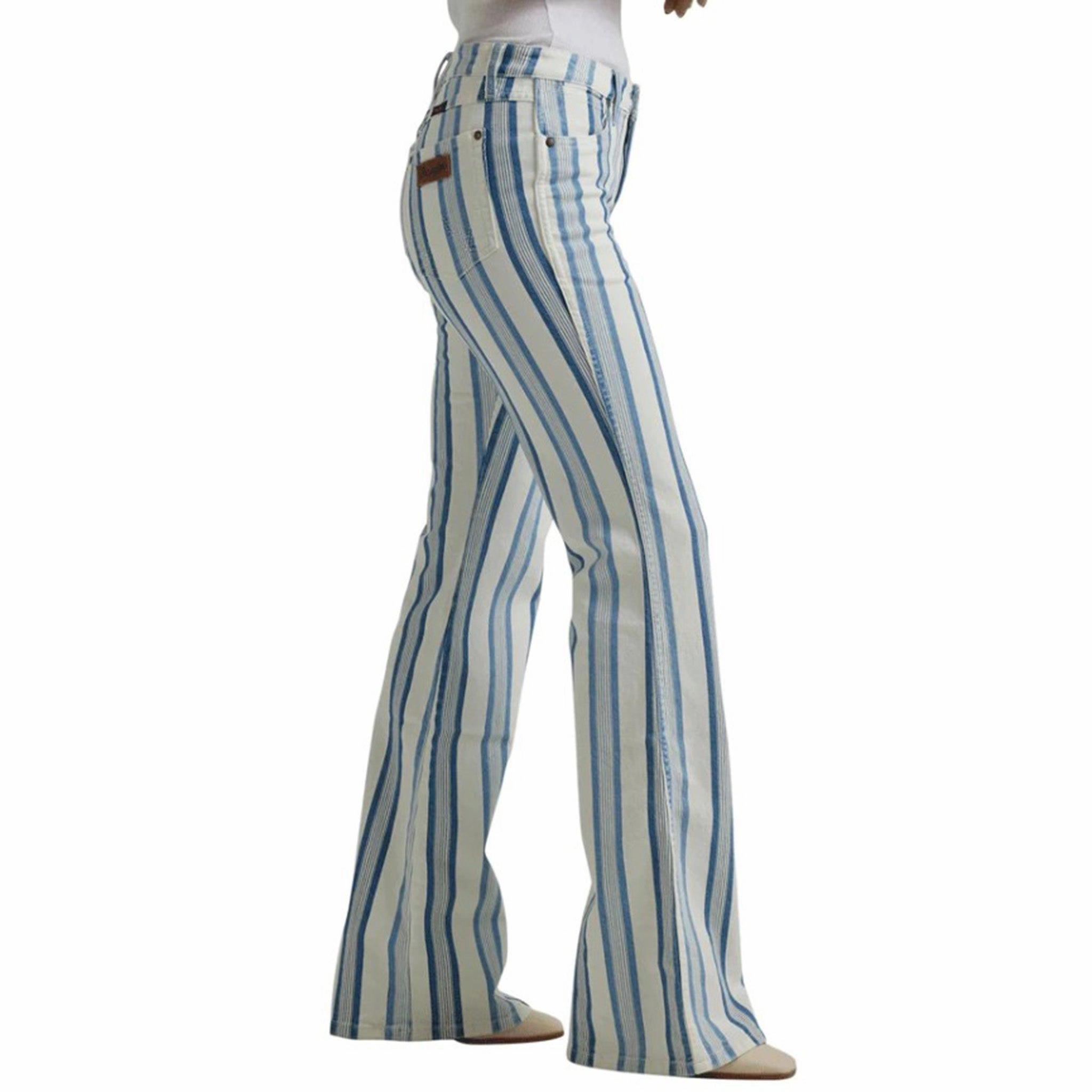 All Time Basic Wrangler Blue & White Stripe Flare Jeans