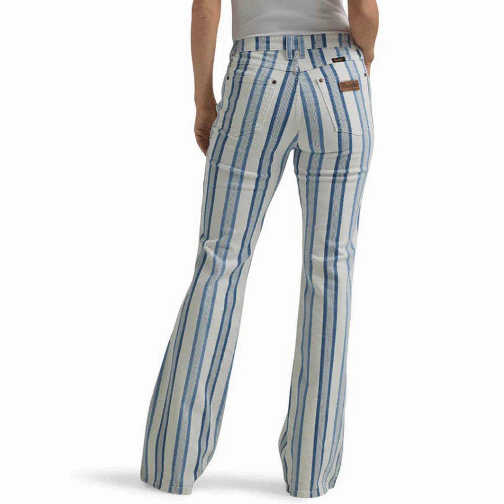 Night Out City Walk Minimalist Wrangler Blue & White Stripe Flare Jeans