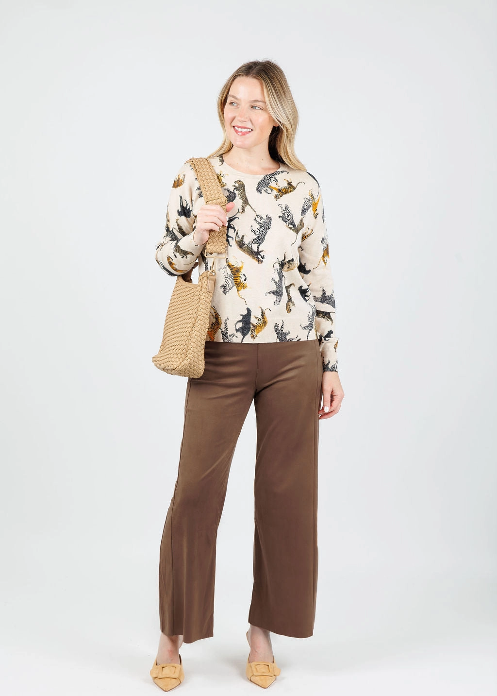 Vionette Vegan Suede Wide Leg Trousers - Lux Camel RecycledPolyester Sustainable Material Blend