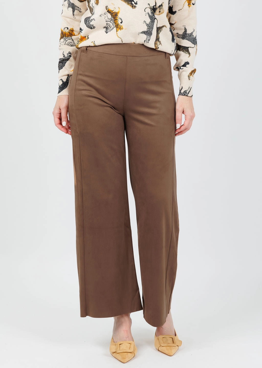 Vionette Vegan Suede Wide Leg Trousers - Lux Camel Comfort Design