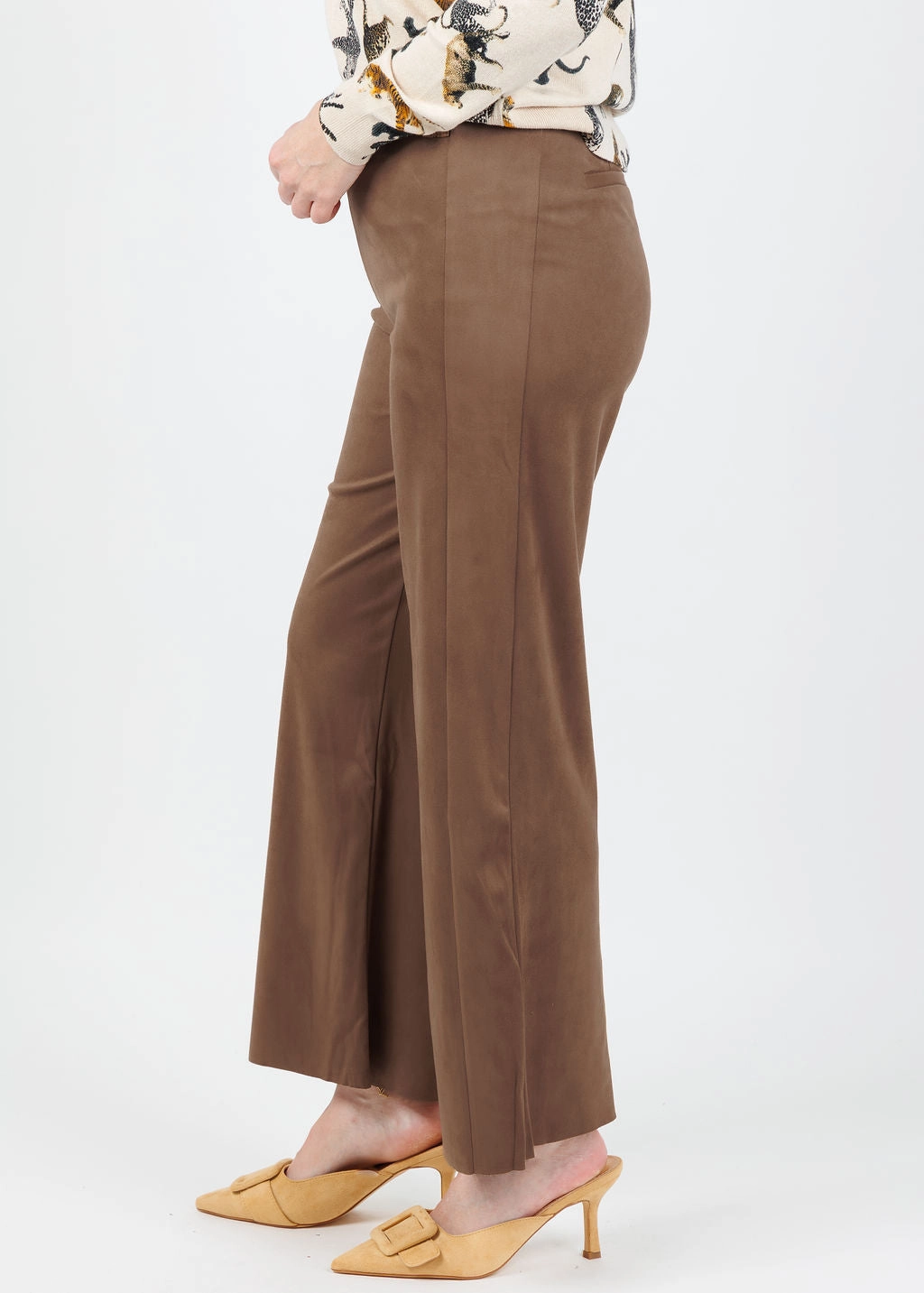 Vionette Vegan Suede Wide Leg Trousers - Lux Camel Soft Lines Soft and Stretchy