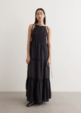 Viscose Habotai Maxi Smock Slip Dress Unisex Option Subtle Detail