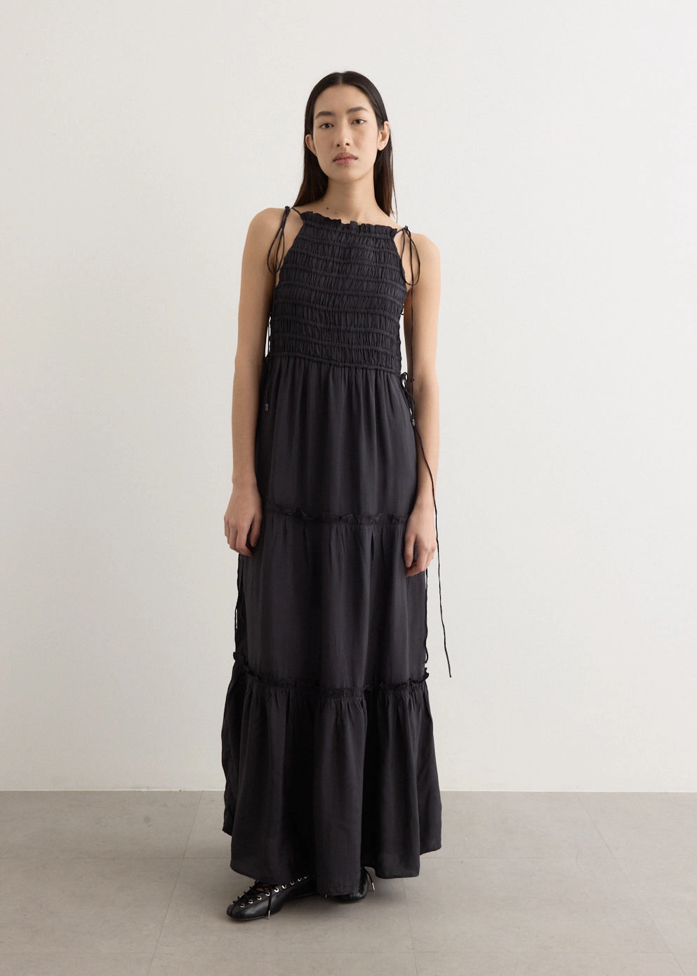Viscose Habotai Maxi Smock Slip Dress Unisex Option Subtle Detail