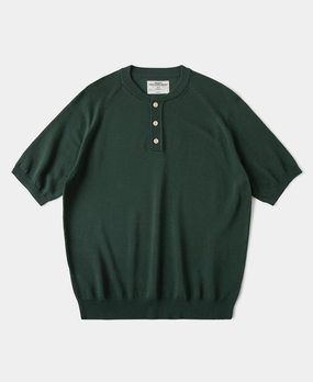 Layered Style Viscose Knit Short Sleeve Henley T-Shirt - Dark Green