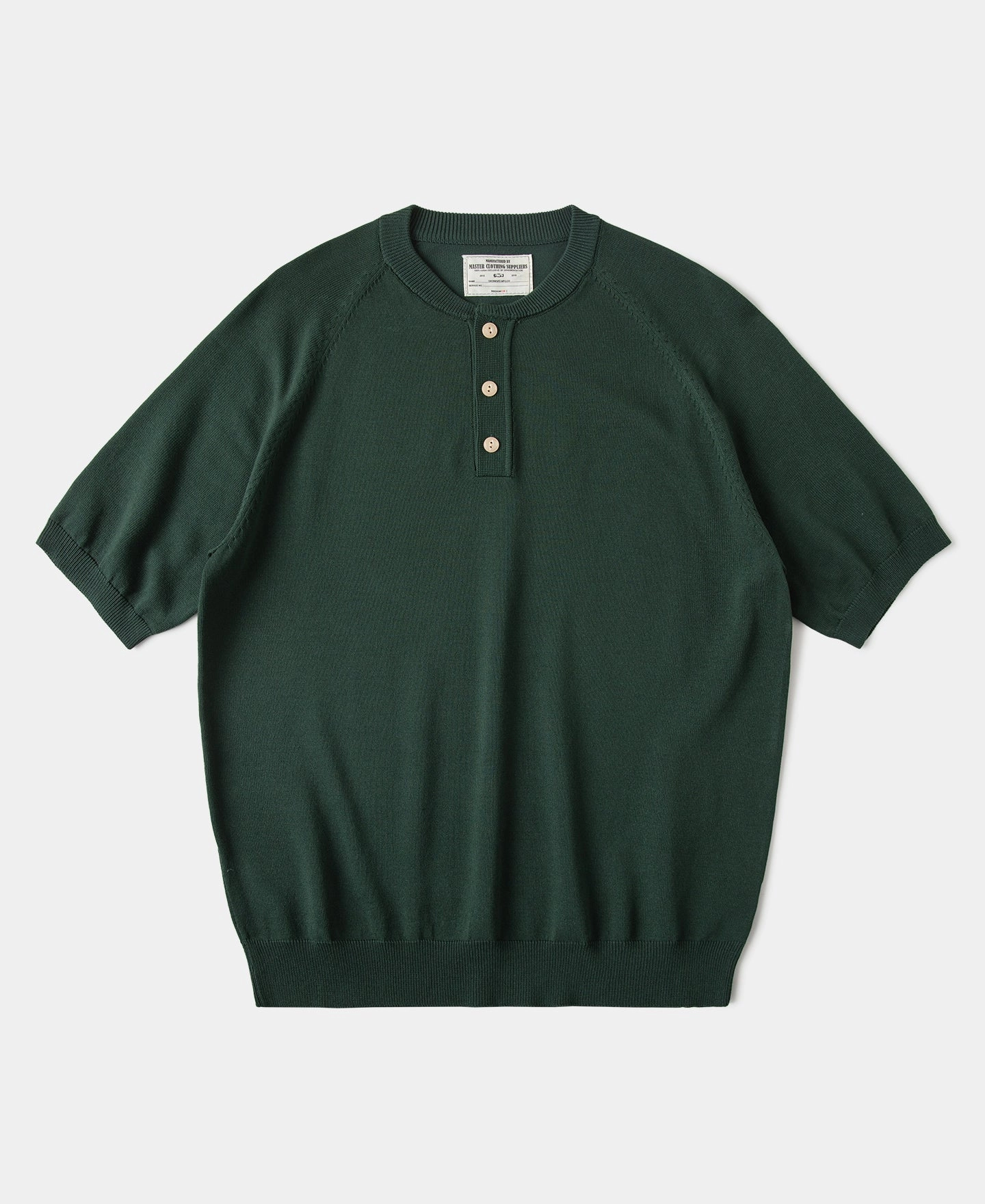 Viscose Knit Short Sleeve Henley T-Shirt - Dark Green V neck style