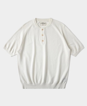 Casual Comfort Top Glossy Look Viscose Knit Short Sleeve Henley T-Shirt - White
