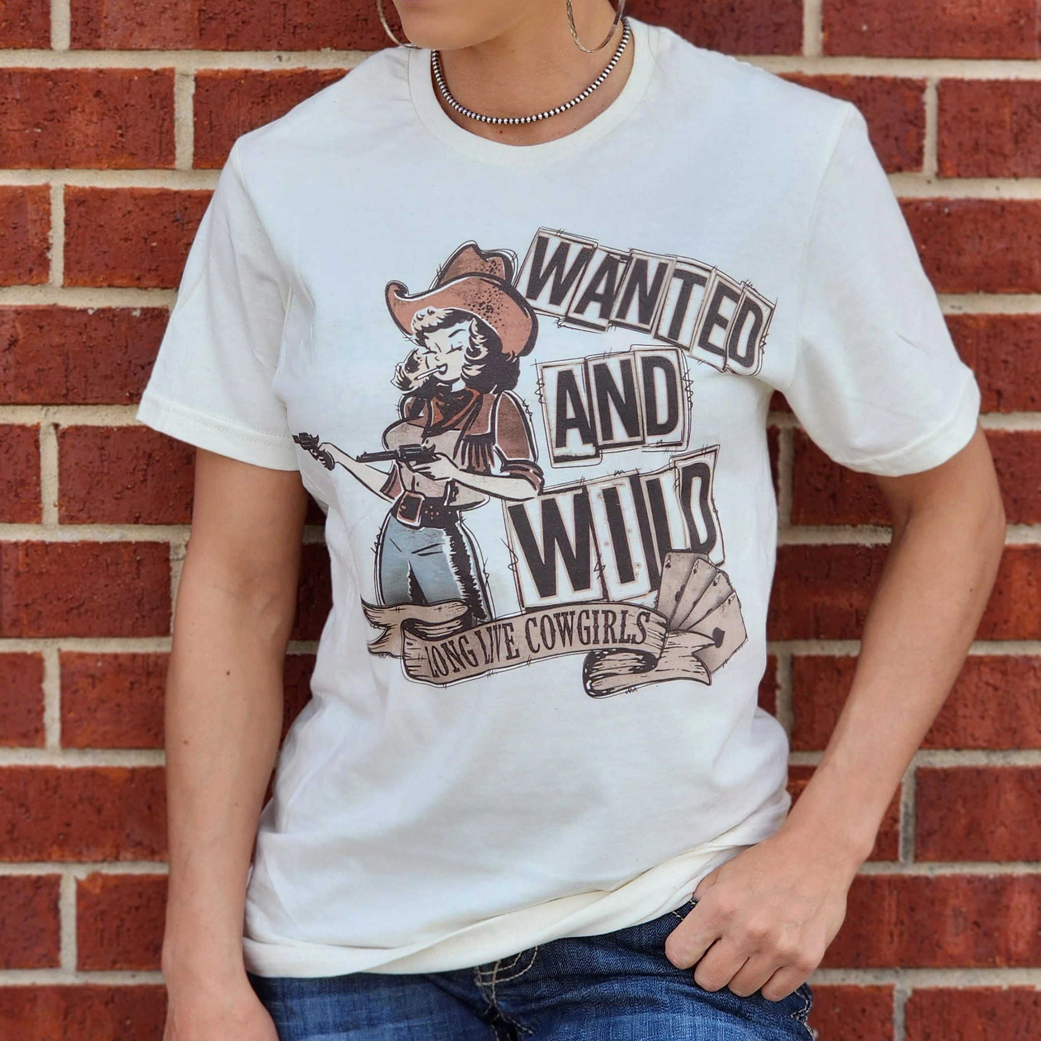Rolled Hem Detailing Wanted and Wild Long Love Cowgirls Tee