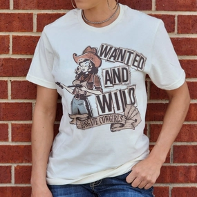 Rolled Hem Detailing Wanted and Wild Long Love Cowgirls Tee