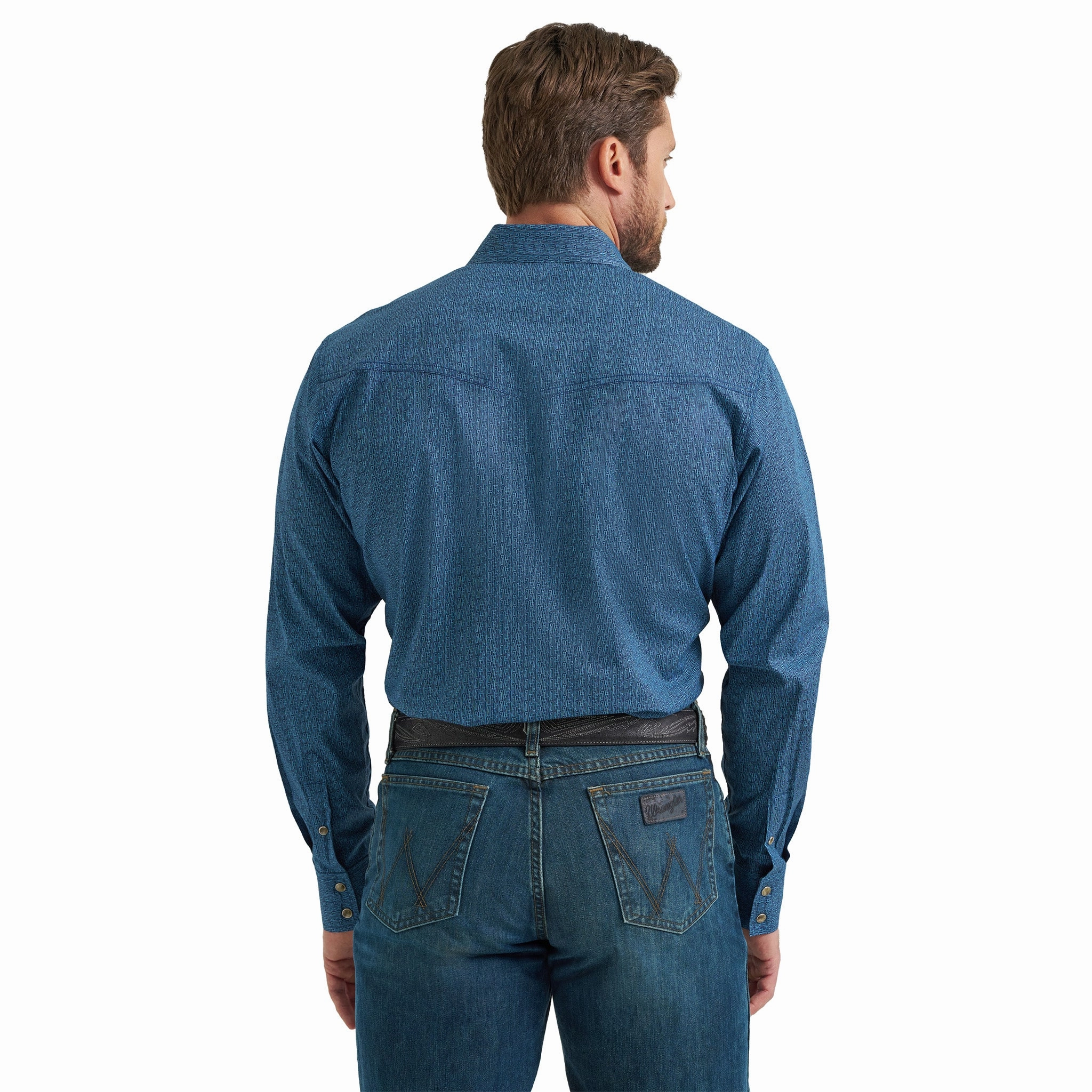 Split hem Wrangler 20X Competition Teal Geo Long Sleeve