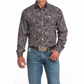 Cinch Men's Pink Paisley Long Sleeve Shirt Moisture Management Tech Non Iron