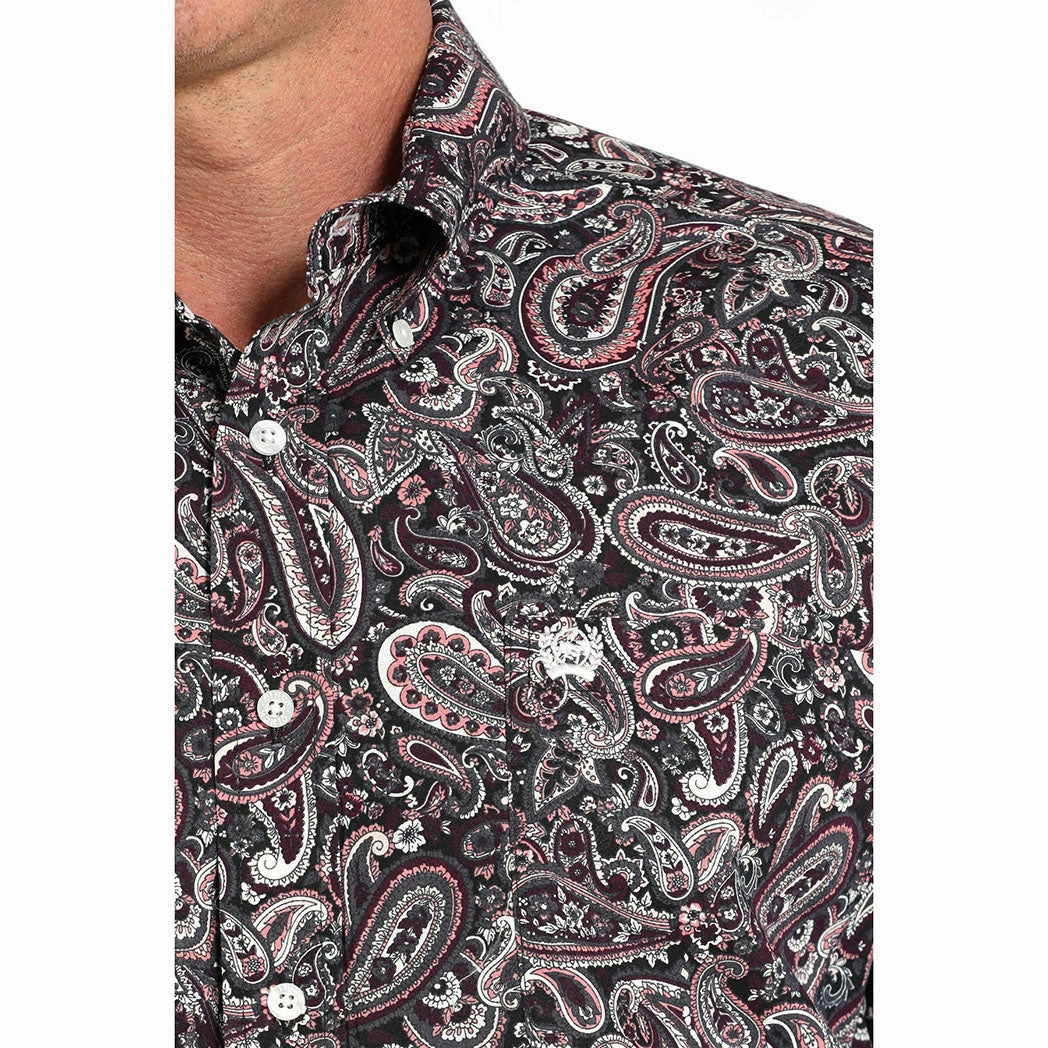 Cinch Men's Pink Paisley Long Sleeve Shirt Flexible Knit