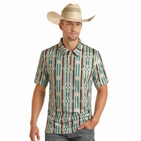 handmade touch Panhandle Men's Turquoise Aztec Stripe Shirt