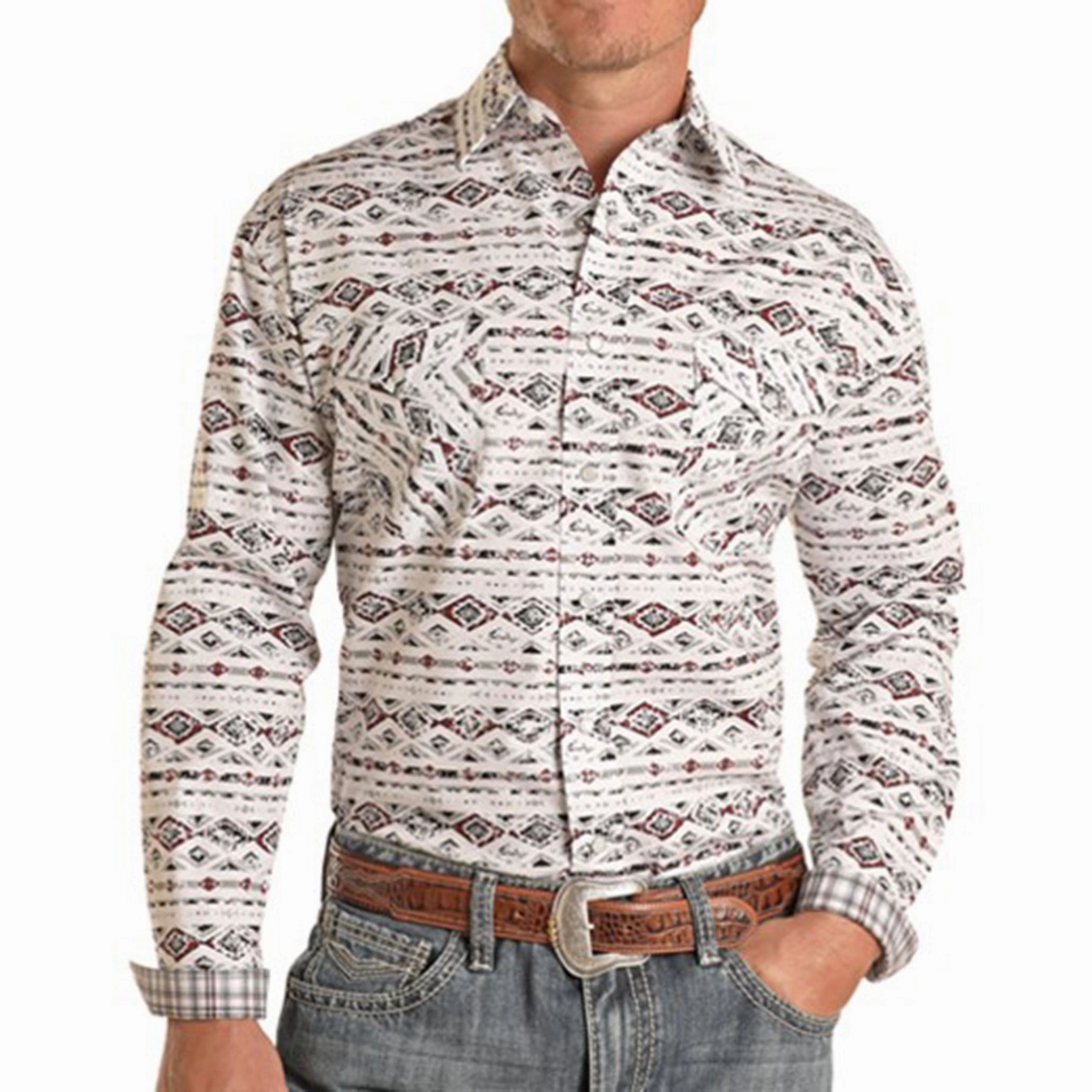 Panhandle Men's White/Red Aztec Shirt Seasonal Trend