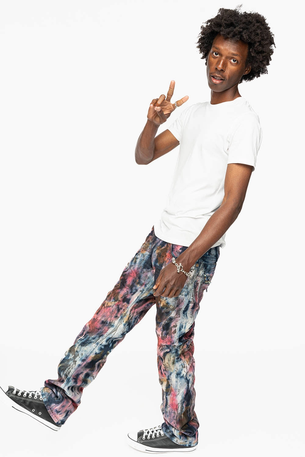 ROBIN'S LIMITED EDITION  JEANS IN BABA RED WASH WITH TANZANITE CRYSTALS Picnic Style Textured