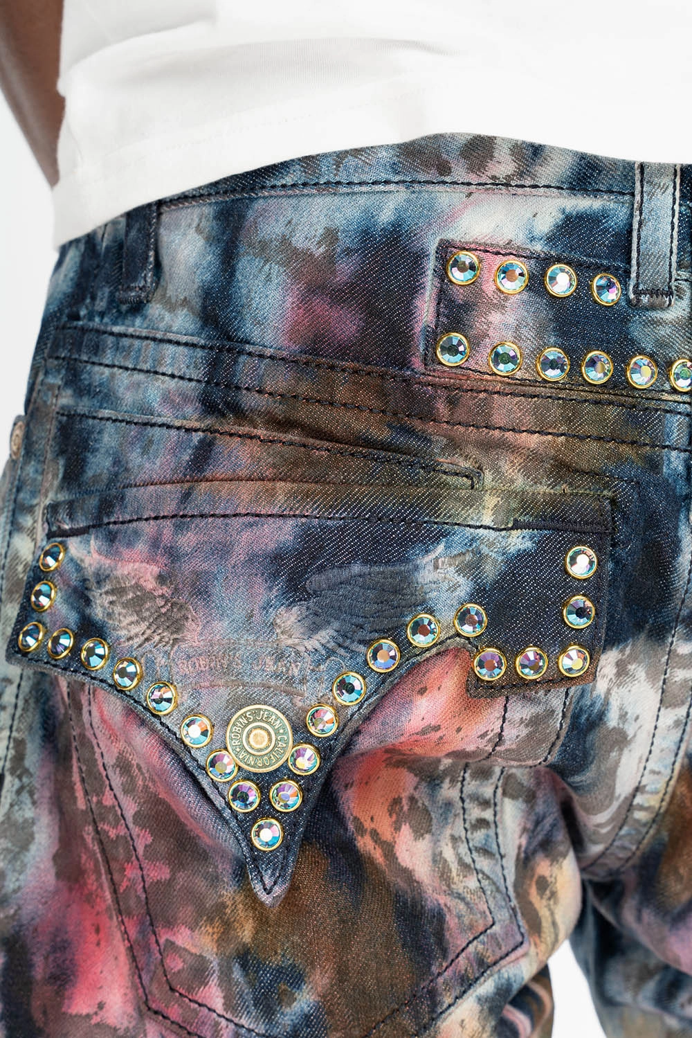 ROBIN'S LIMITED EDITION  JEANS IN BABA RED WASH WITH TANZANITE CRYSTALS Active Lifestyle Smooth Loose Versatile