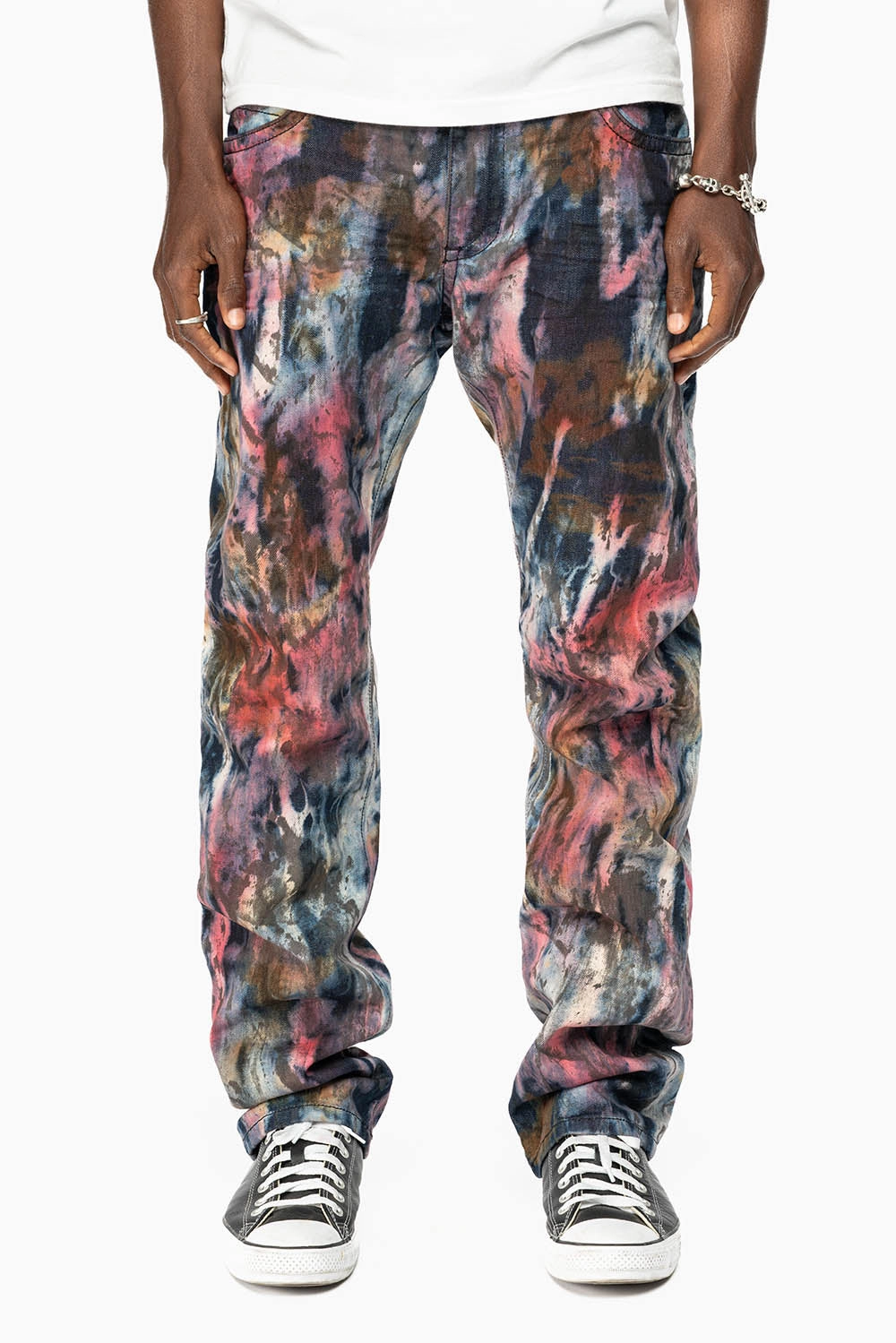 Smart Wardrobe Versatile Waist Design ROBIN'S LIMITED EDITION  JEANS IN BABA RED WASH WITH TANZANITE CRYSTALS