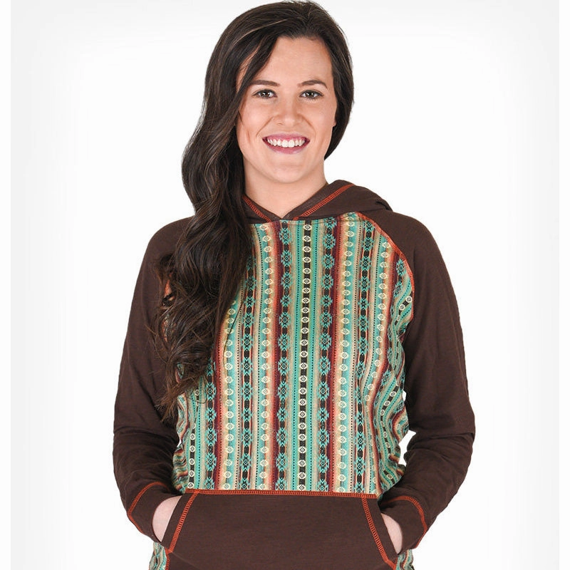 3-In-1 Set Elasticated Waistband Cowgirl Tuff Women's Brown Pullover with Coral Aztec