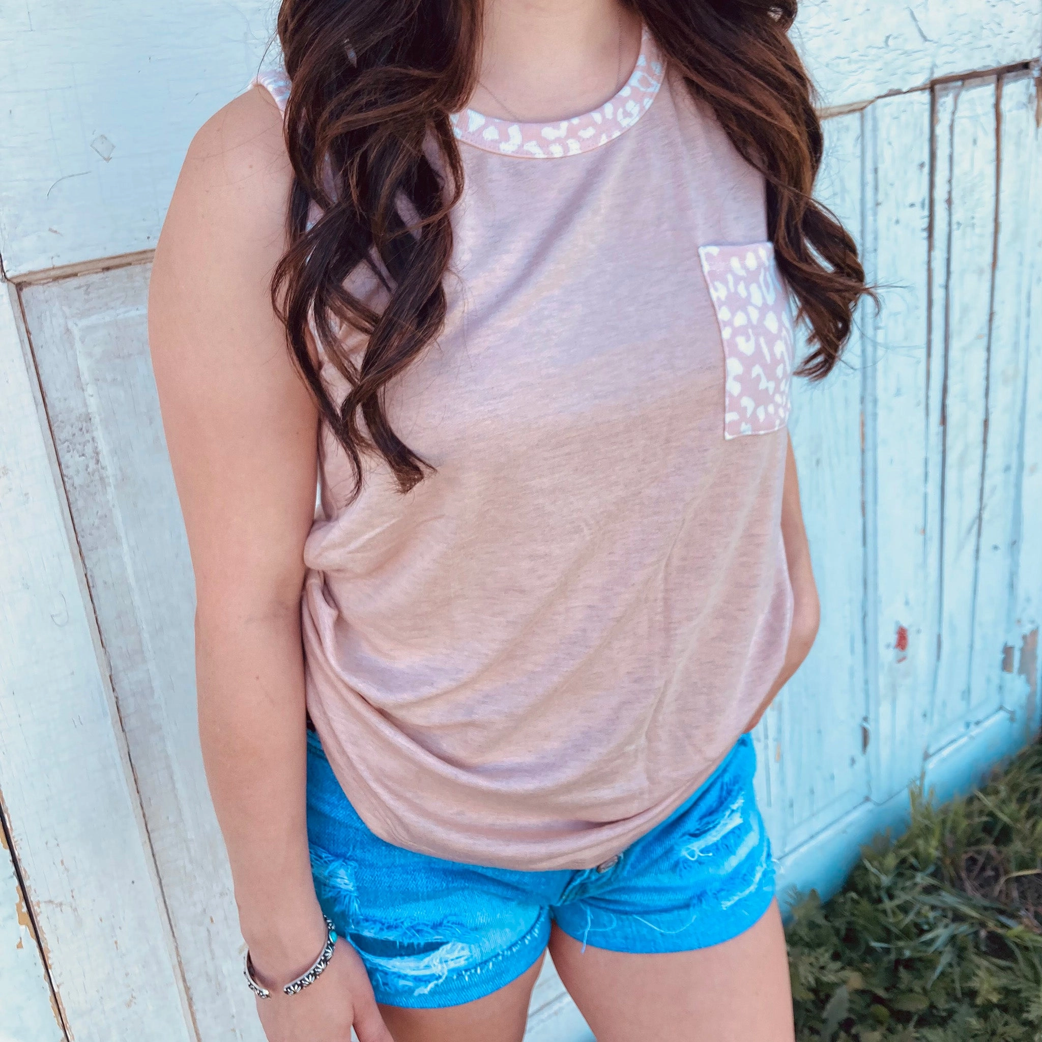 Blush Animal Print Tank Layered Ply Construction