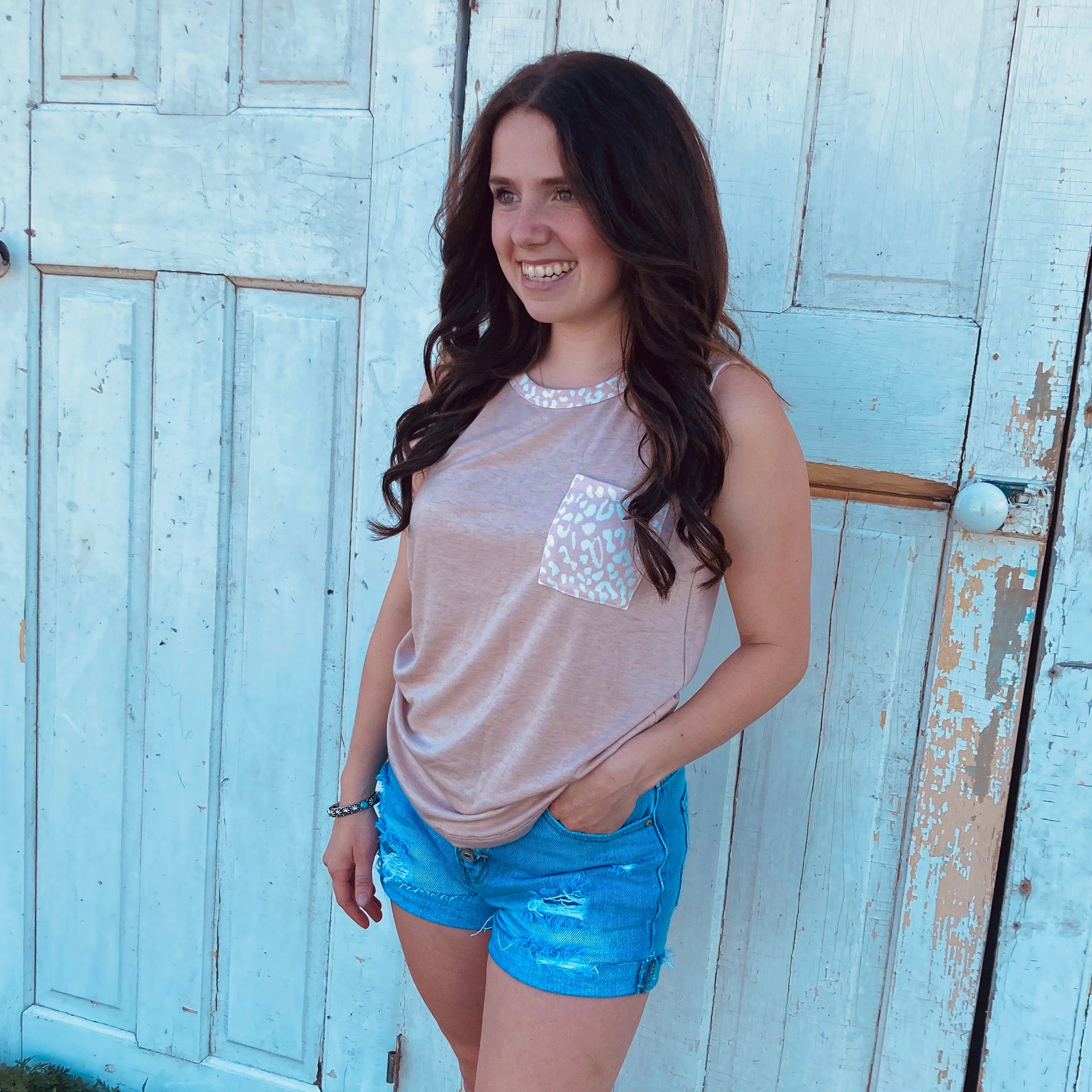 Blush Animal Print Tank Soft Sweater Double Layered Hem