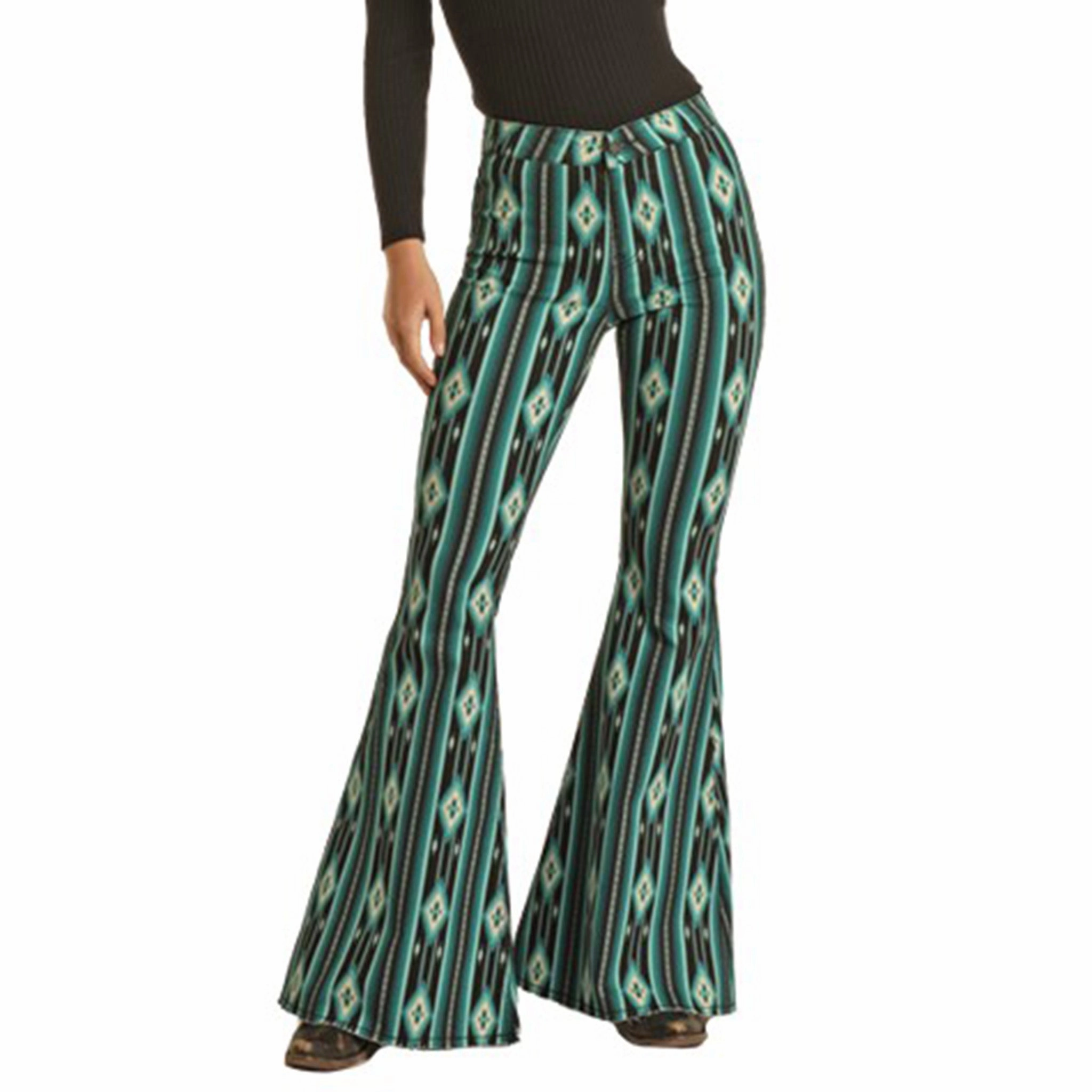 Rock & Roll Women's Teal/Black Stretch Bellbottoms Clean Piece