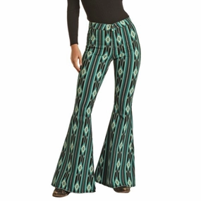 Rock & Roll Women's Teal/Black Stretch Bellbottoms Clean Piece