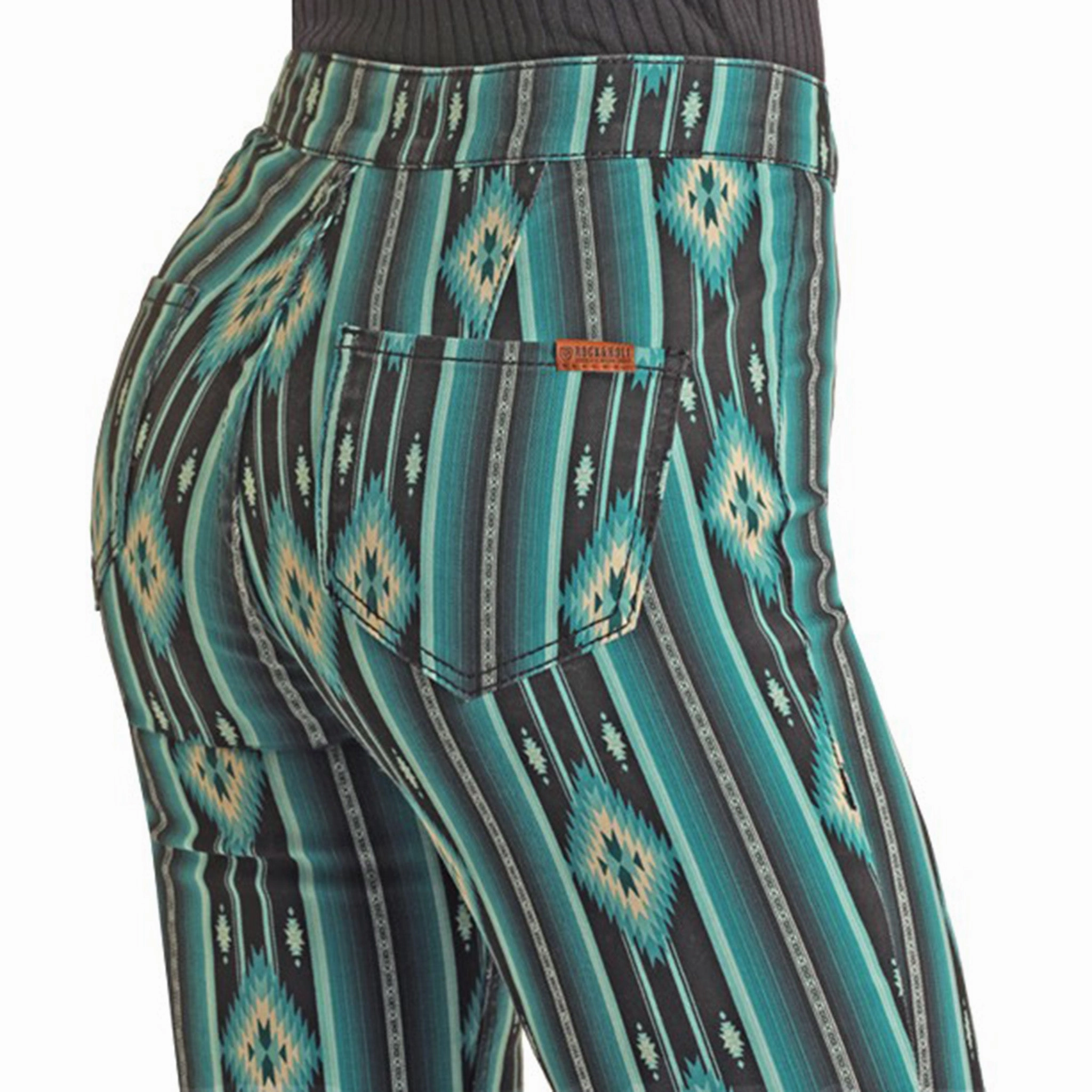 Rock & Roll Women's Teal/Black Stretch Bellbottoms All Occasion