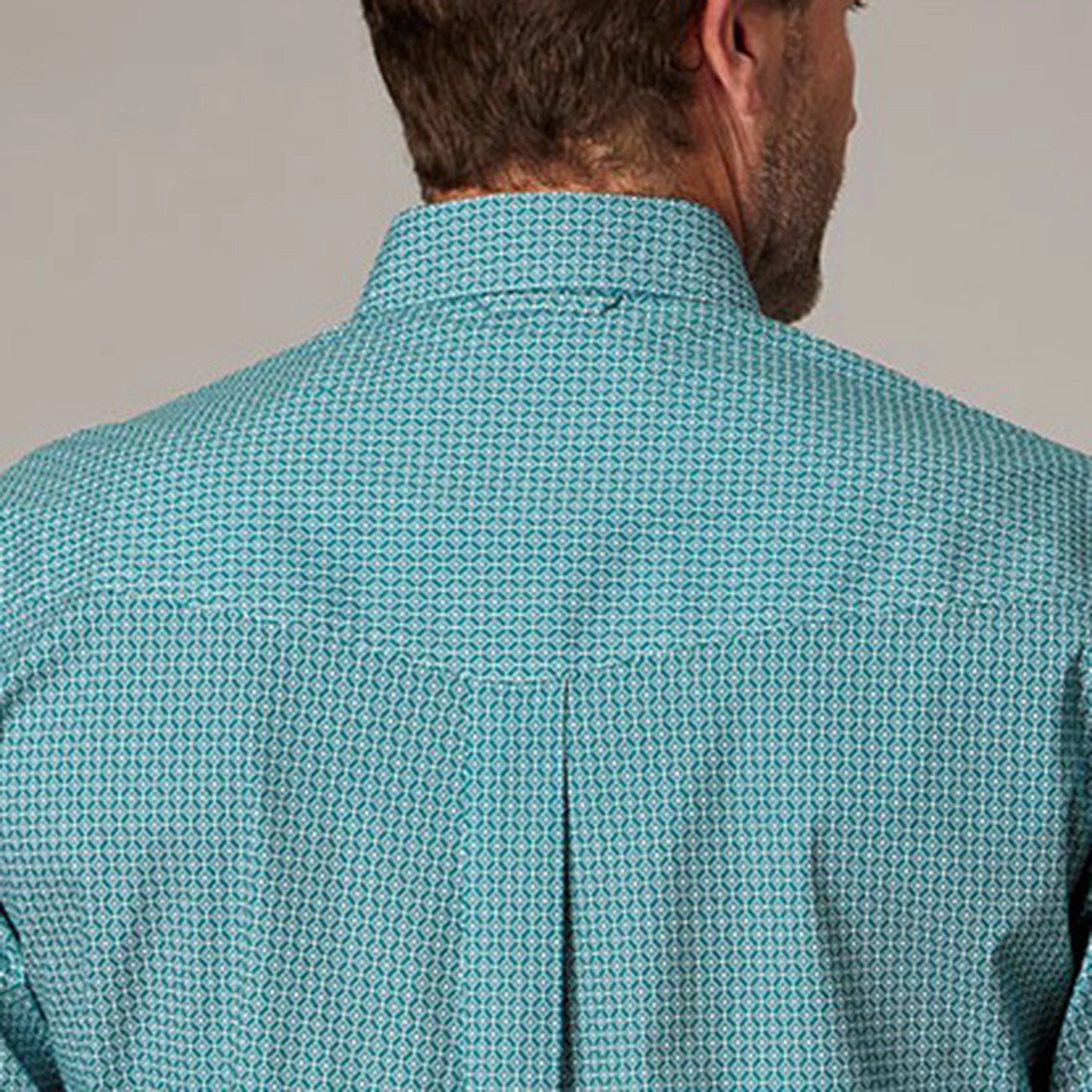 Lace Accent Roper Men's Teal Geo Print Long Sleeve