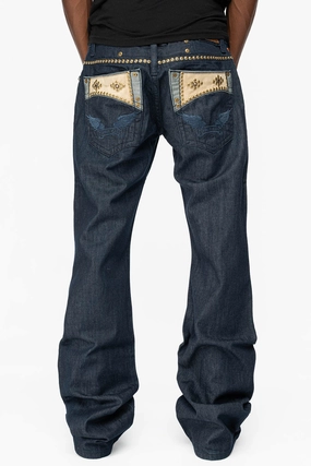 Everyday Shopping Day WESTERN BOOT CUT JEAN WITH ULTRA SUEDE POCKET  EMBELLISHED WITH CRYSTALS AND STUDS IN RINSE WASH