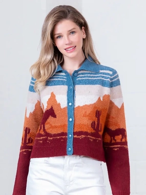 WrinkleResistantTextile Western Cardigan- Blue Multi