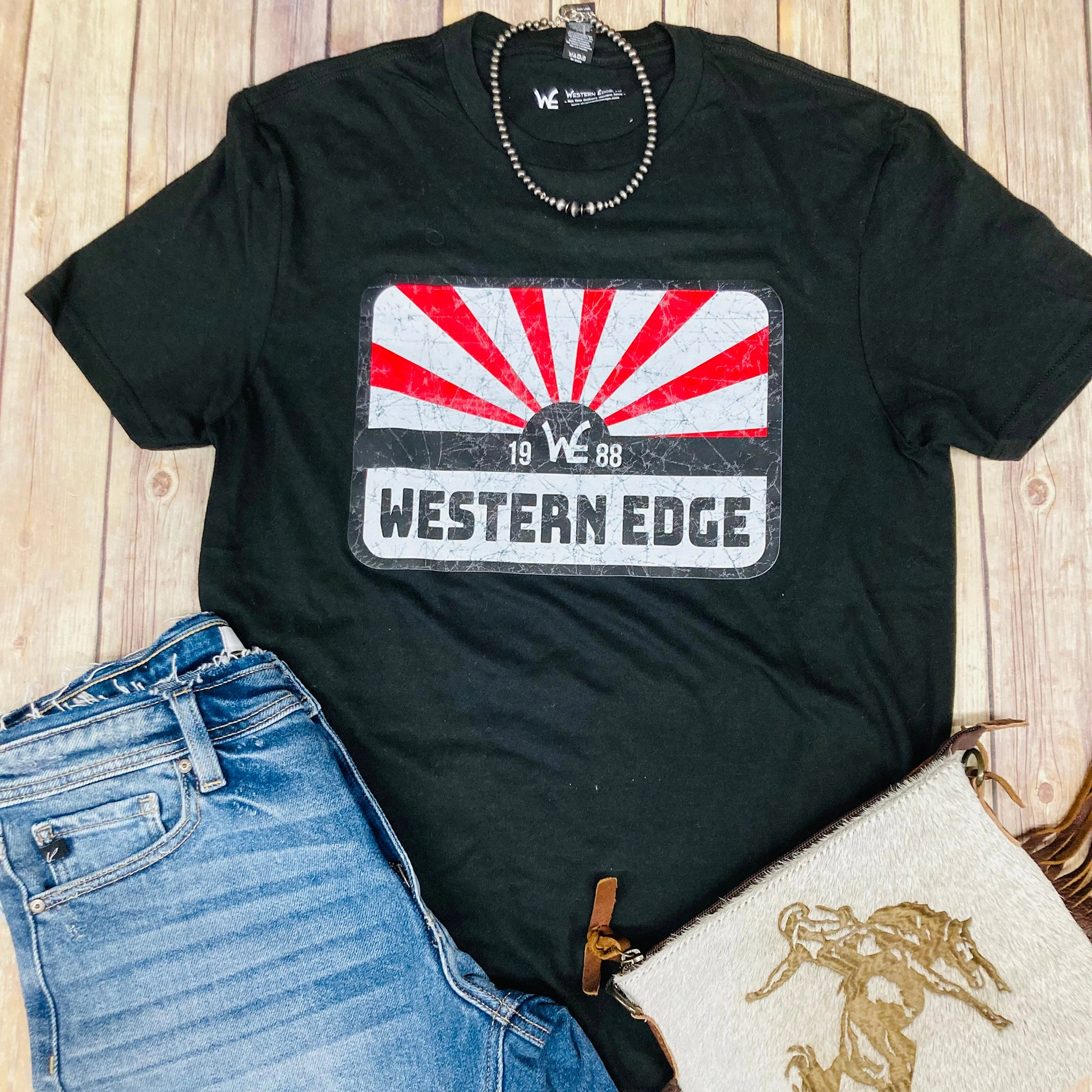 Western Edge Black Logo Tee Four Way Stretch Material