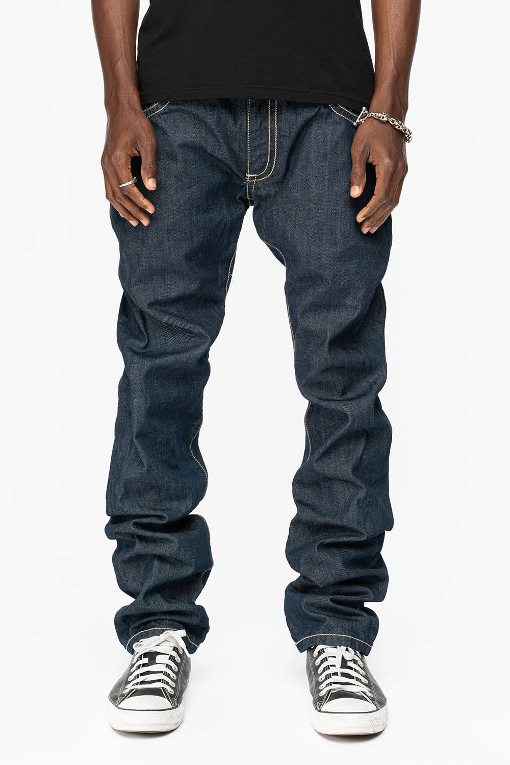 WESTERN RODEO DESIGN LEATHER  FLAPS JEAN WITH EMBELLISHMENTS IN RINSE WASH Travel Essential