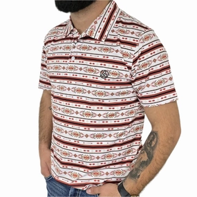 Oversized style White, Orange and Tan Aztec Polo