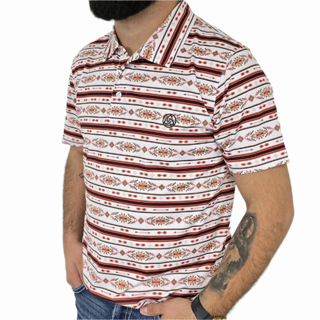 White, Orange and Tan Aztec Polo Earthy Hue Classic Style