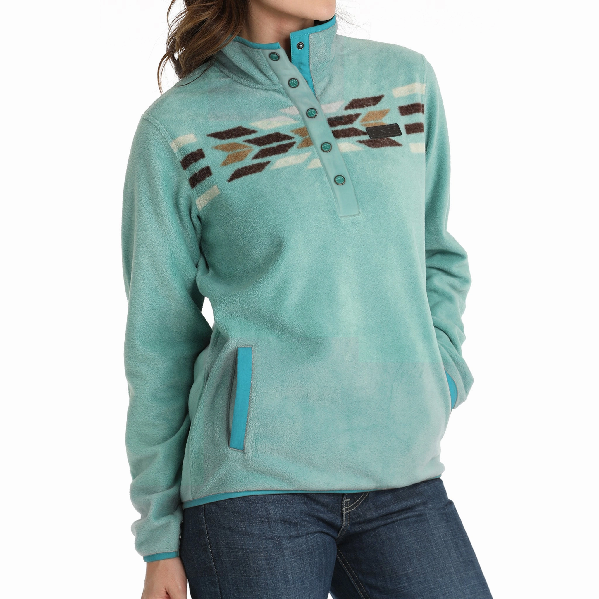 Pocket Placement Waterproof Stitch Details Cinch Women's Turquoise Polar Fleece