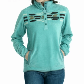City Chill Style Single Buttons Cinch Women's Turquoise Polar Fleece