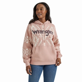 Wrangler Women's Pink Aztec Hoodie Snap Closure System WaterResistantCoating