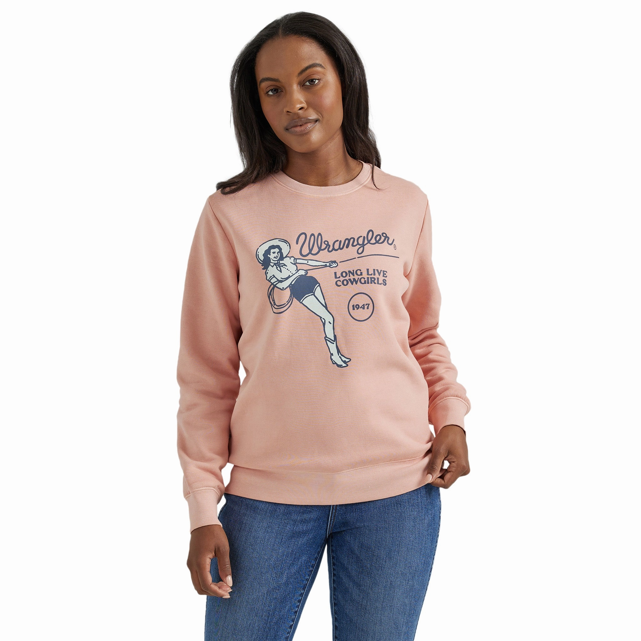 SlimFitAdaptation Flatlock Stitching Technique Wrangler Women's Long Live Cowgirls Pullover Sweater