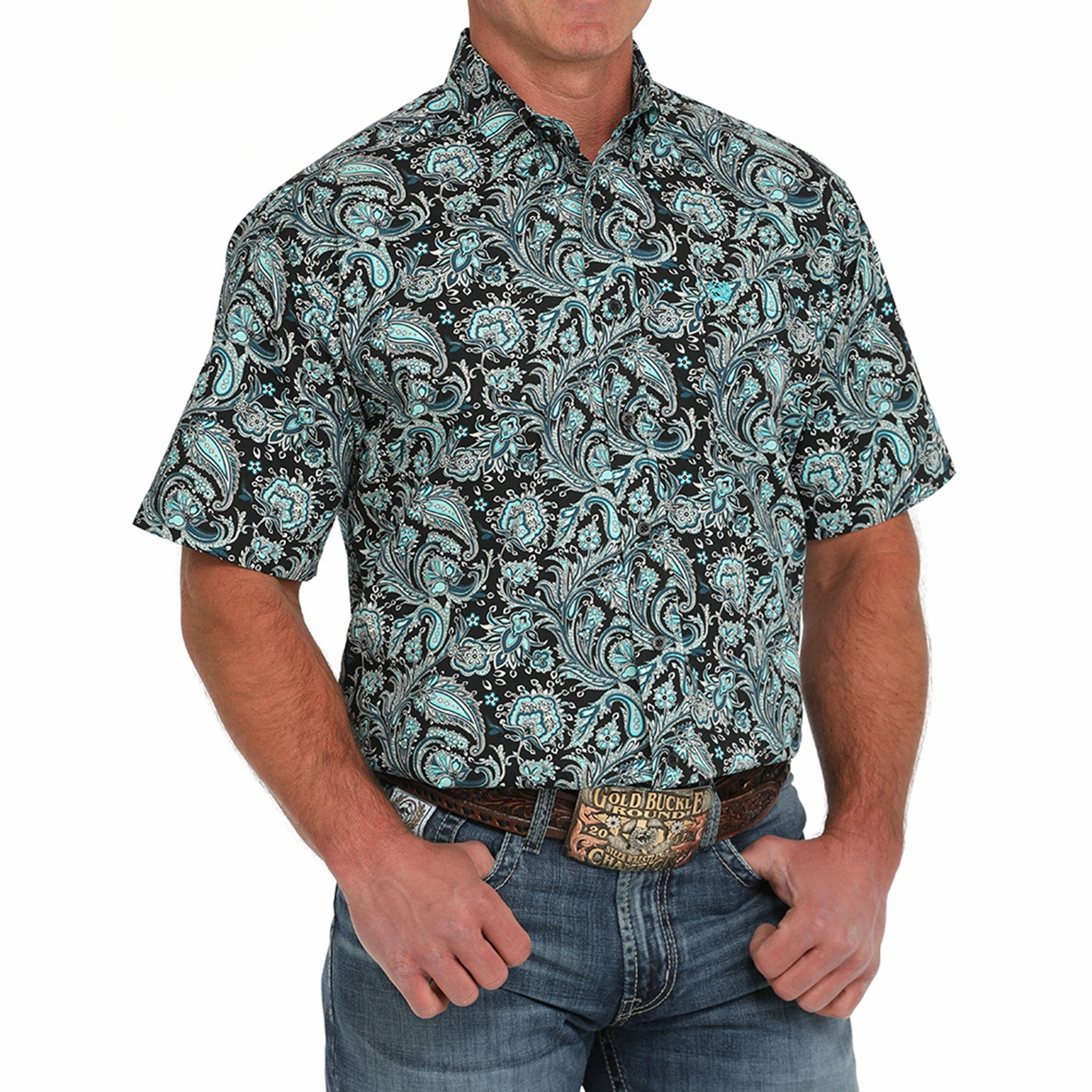 Structured Collar Cinch Men's Paisley Print Shirt