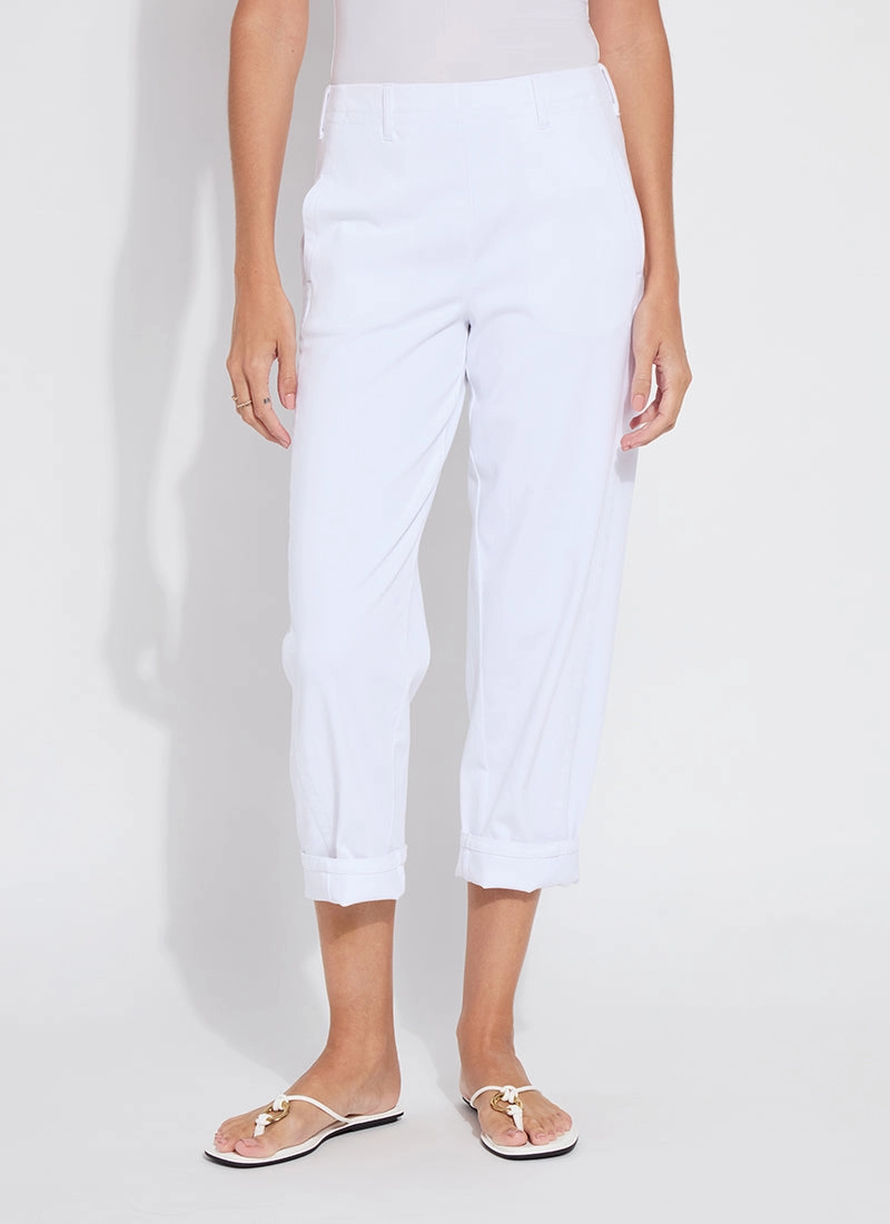 Outdoor Friendly Flexible Ankle Cuffs Winslet Cuffed Barrel Crop Denim - White