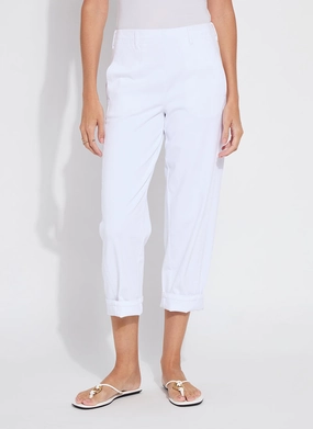 Outdoor Friendly Flexible Ankle Cuffs Winslet Cuffed Barrel Crop Denim - White