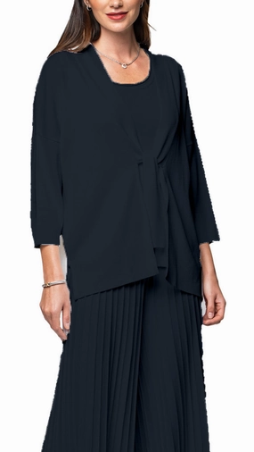Malia Three-Quarter Sleeved Front-Tie Cardigan; Dark Navy Winter Must-Have Versatile Piece