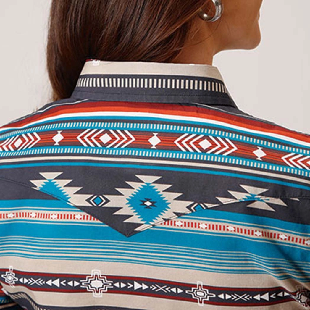 Woman's Aztec Blanket Print Western Shirt BreathableMeshPanel AntiStaticFinish