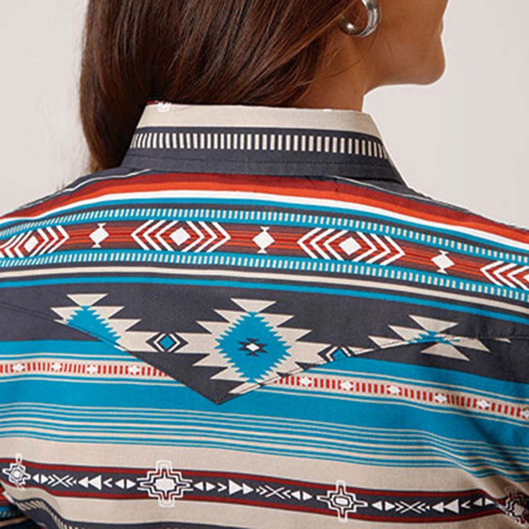Woman's Aztec Blanket Print Western Shirt Ethically Sourced Material