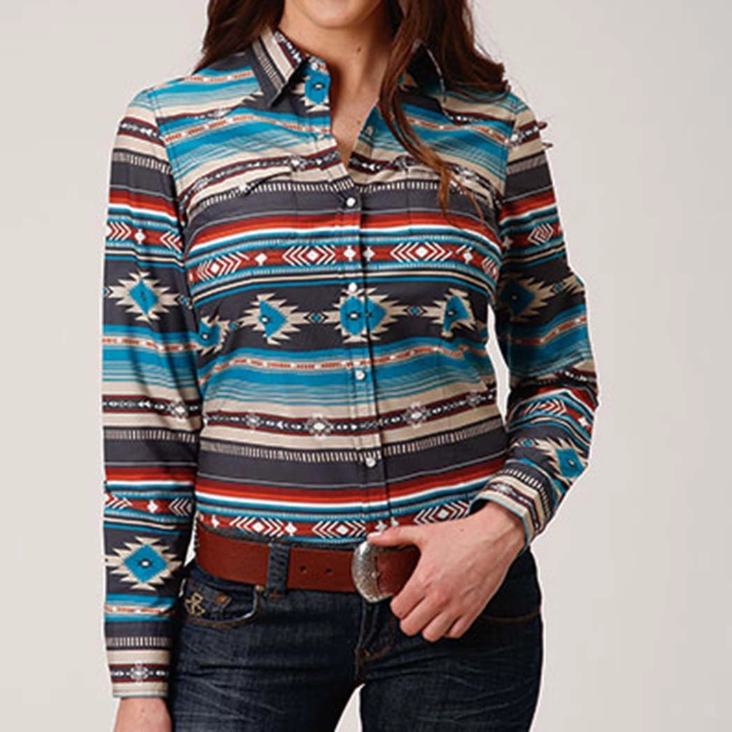 BreathableBack Woman's Aztec Blanket Print Western Shirt