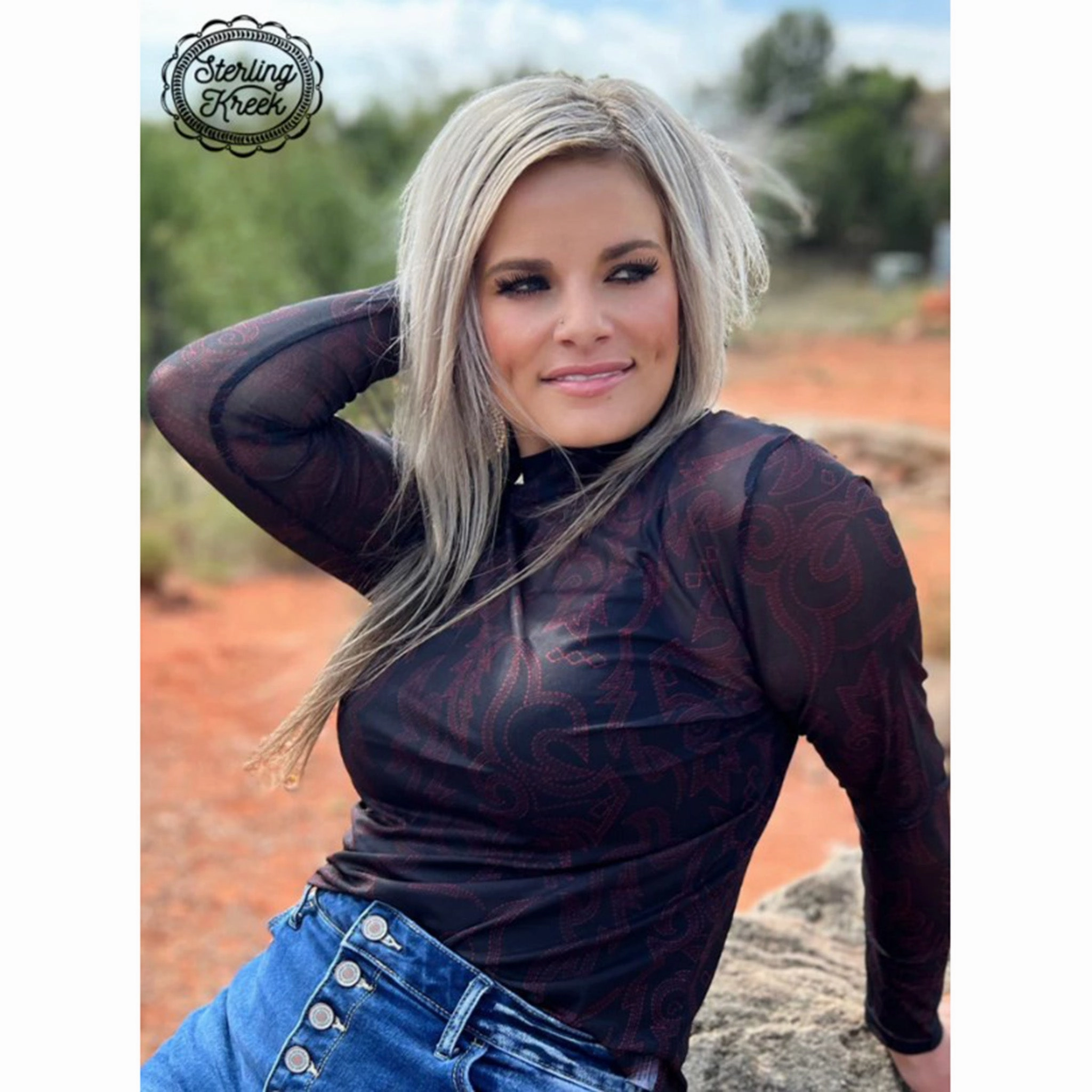 Women's Black & Red Boot Stitch Mesh Shirt LowProfileSeams