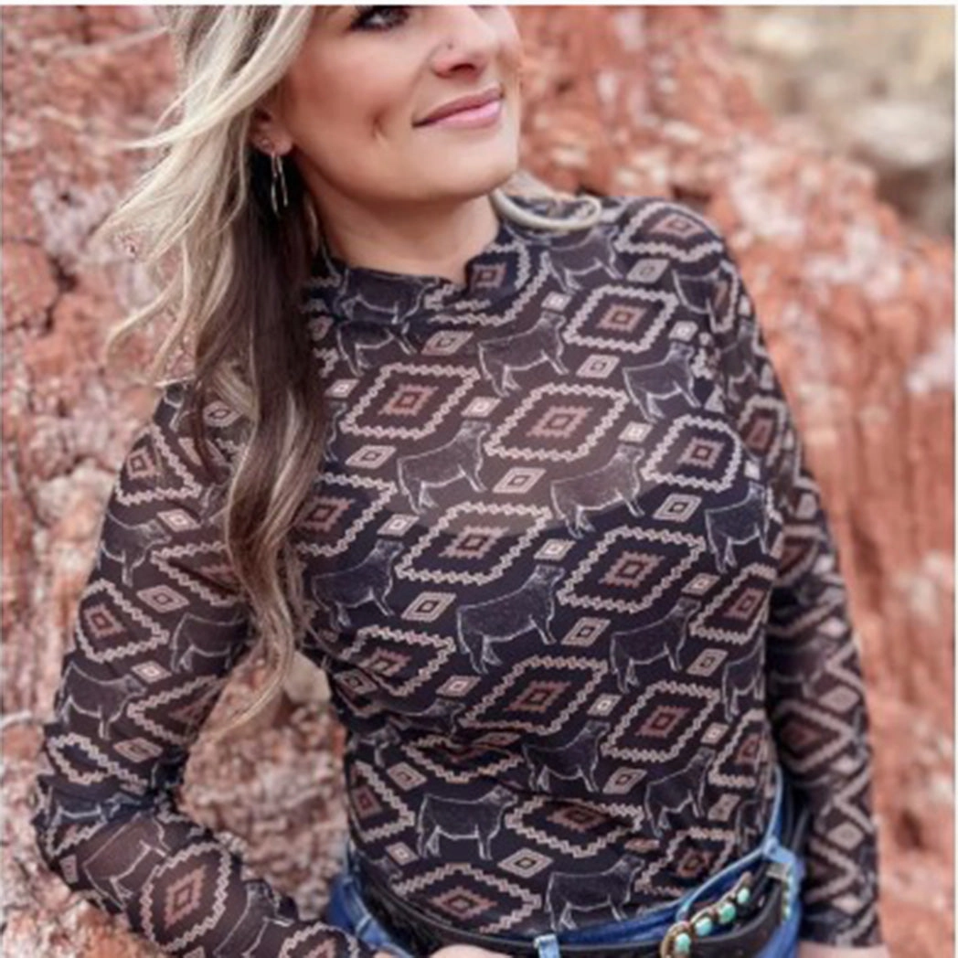 FeatherlightConstruction ArticulatedElbowShaping Women's Black Aztec Steer Mesh Long Sleeve