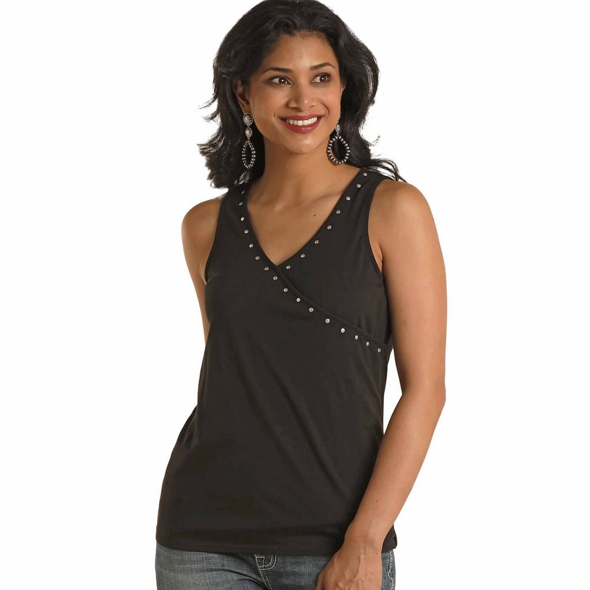 Women's Black Studded Tank -Shirt is sewn different need picture TwillWeave Breathable mesh panel