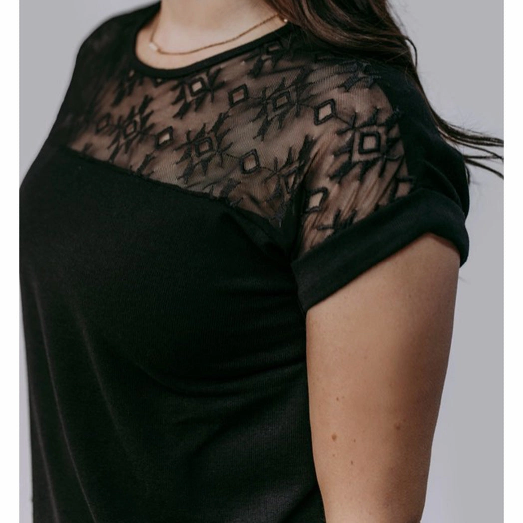 NonChafingEdges All-Purpose Women's Black With Aztec Lace Short Sleeve Blouse